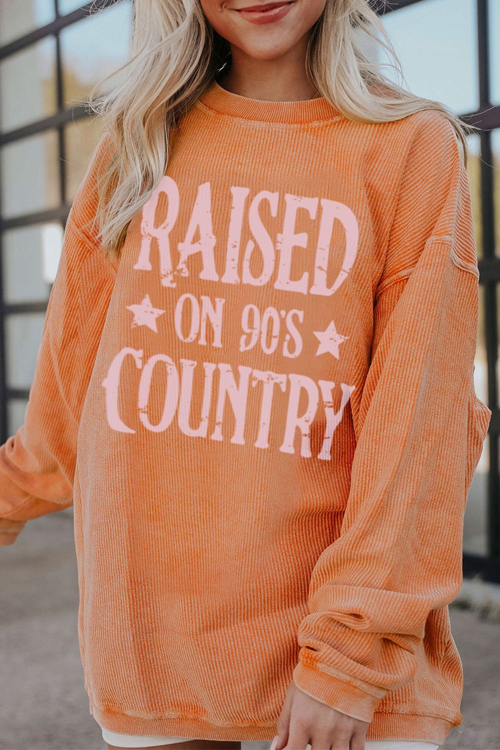 Orange Jolene Letter Print Ribbed Oversized Sweatshirt