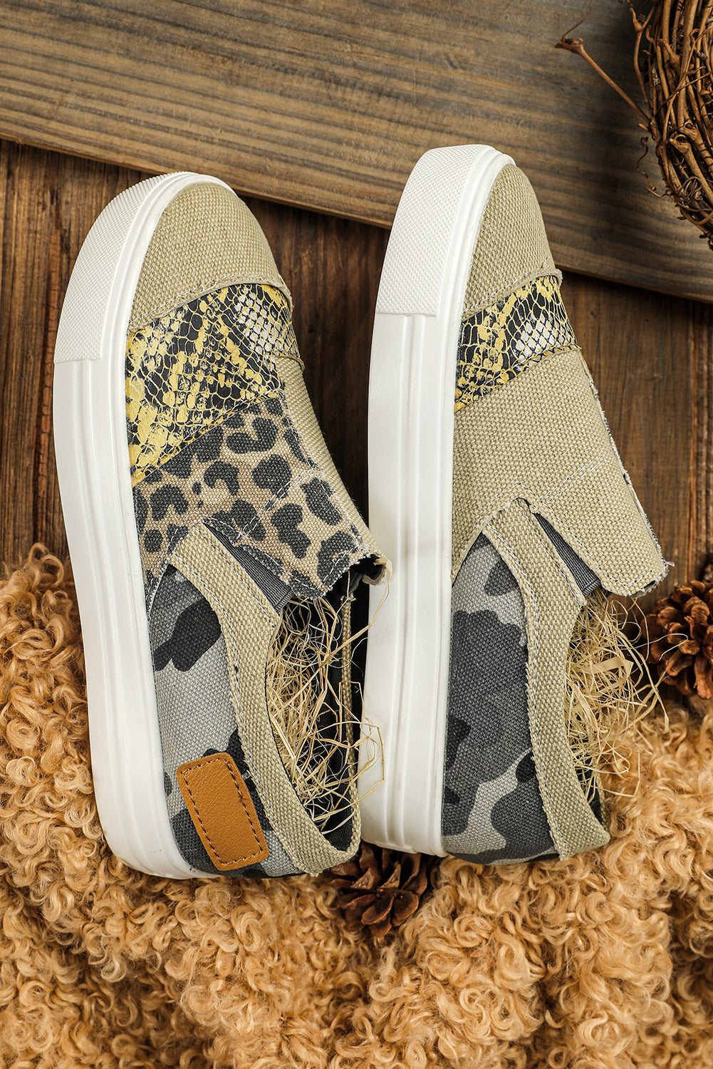 Snake Leopard Mixed Print Slip-on Canvas