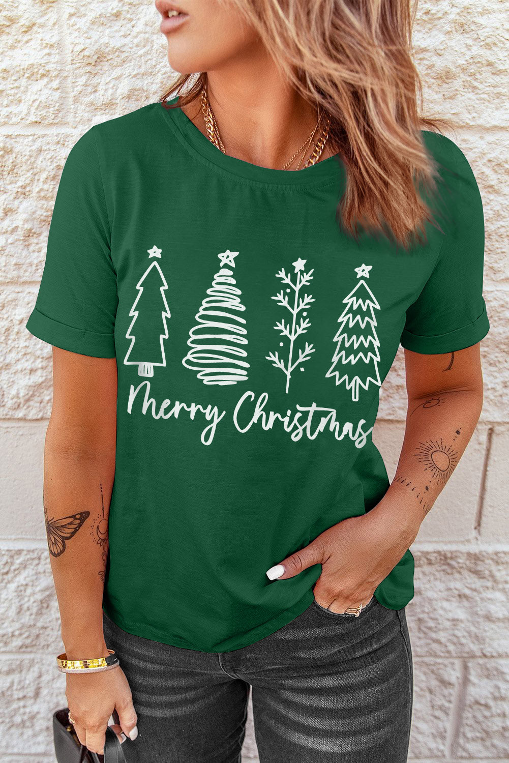 Grey Peace Love Santa Casual Christmas Graphic Tee