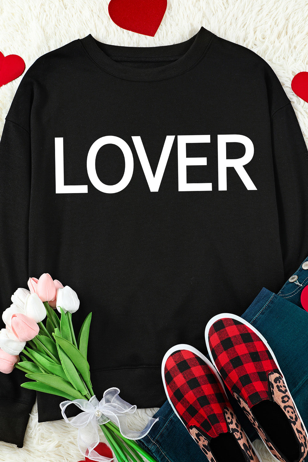 Heart Letters Print Casual Graphic Pullover Sweatshirt