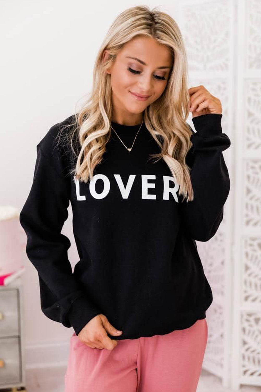 Heart Letters Print Casual Graphic Pullover Sweatshirt