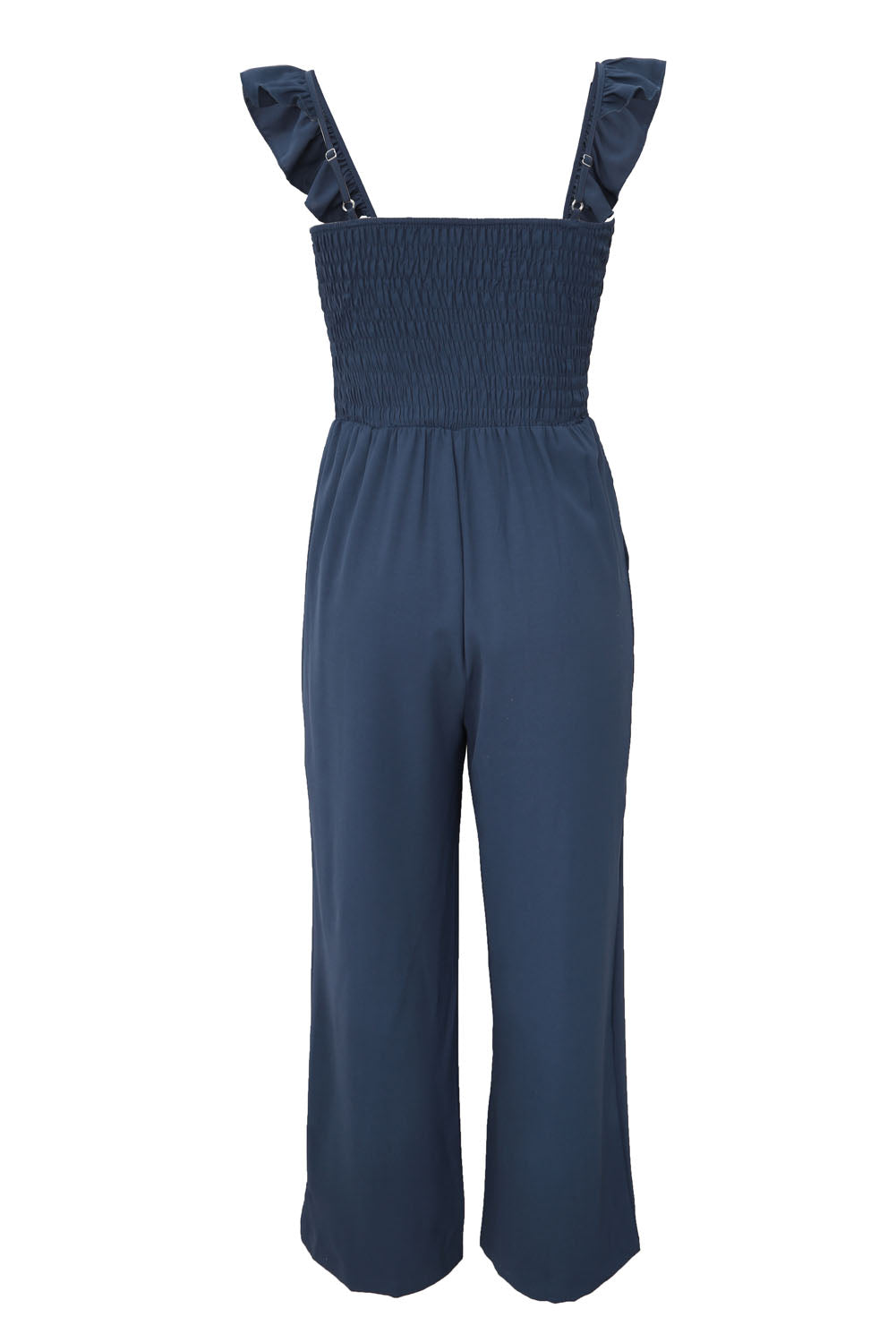 Smocked Ruffle Strap Pocket Wide Leg Jumpsuit