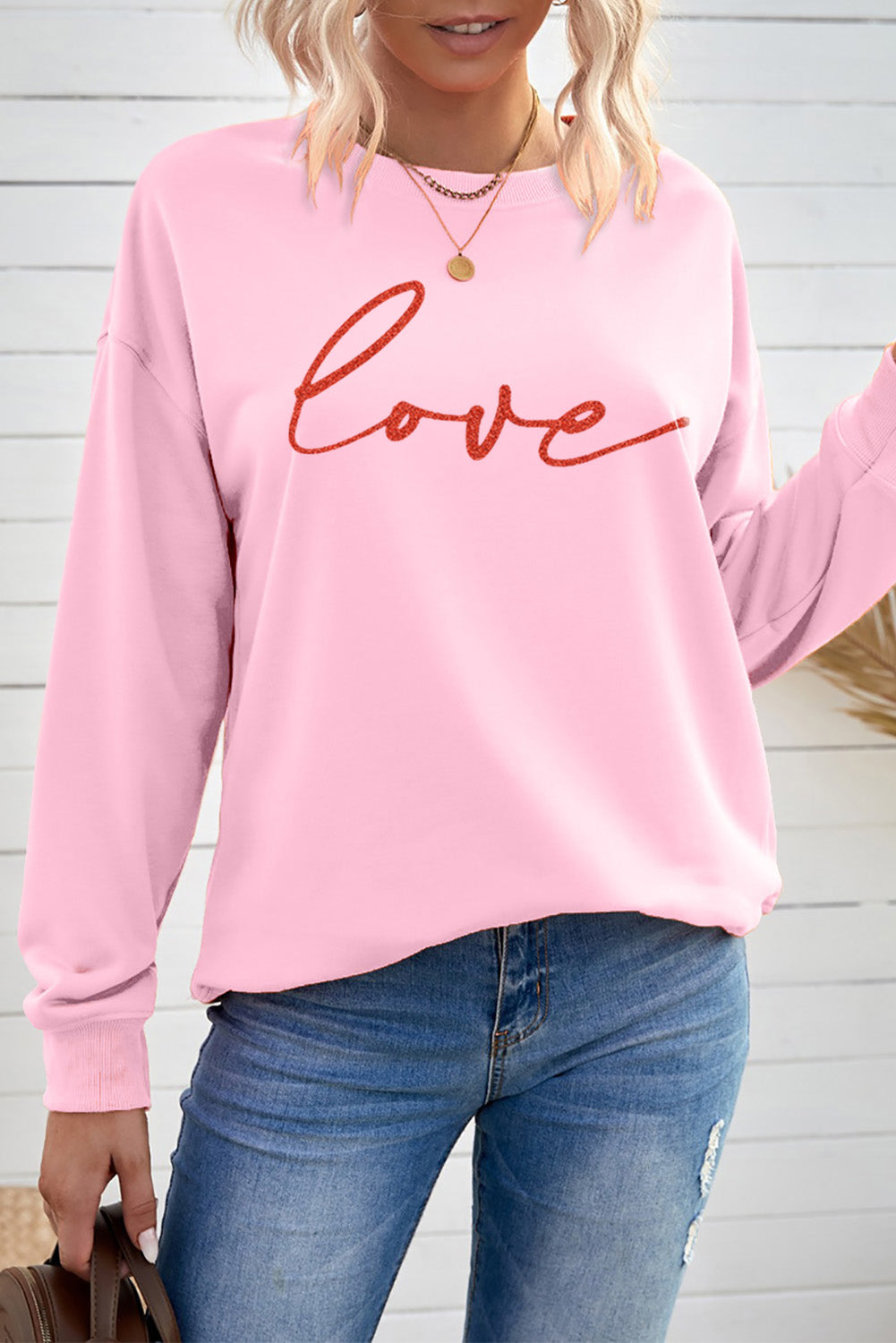 Heart Letters Print Casual Graphic Pullover Sweatshirt