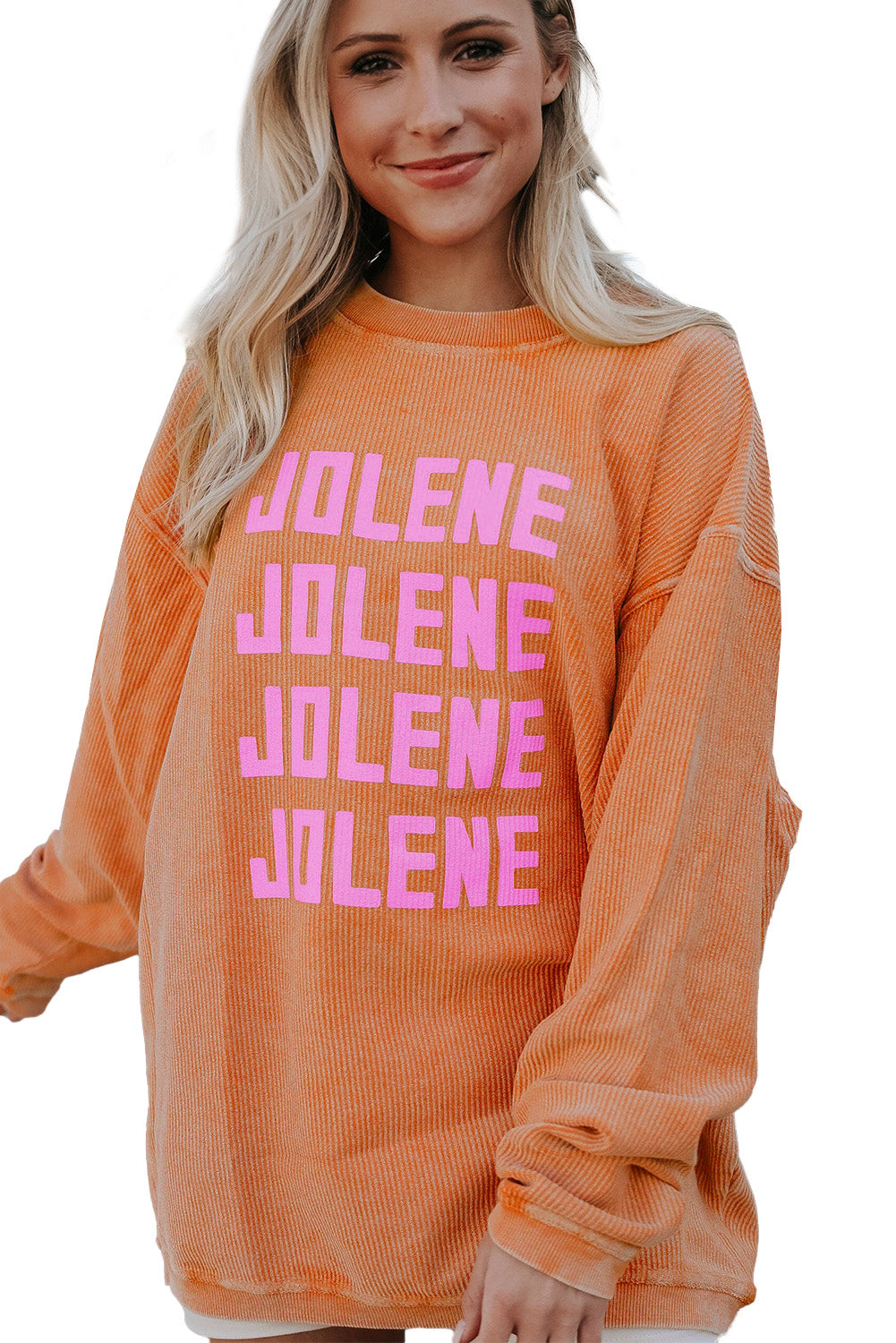 Orange Jolene Letter Print Ribbed Oversized Sweatshirt