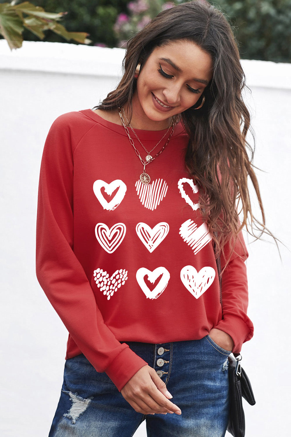 I Love Christmas Casual Raglan Sleeve Red Graphic Sweatshirt