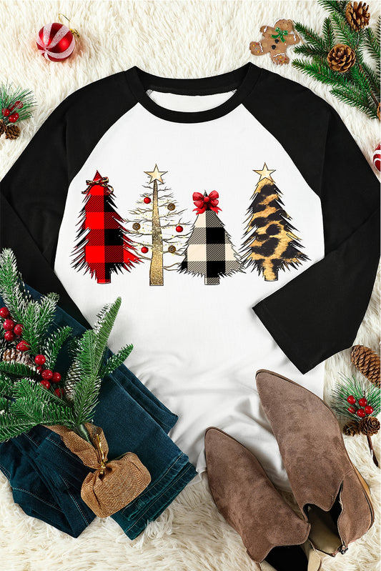 and White Color Block Long Sleeve Christmas T Shirt