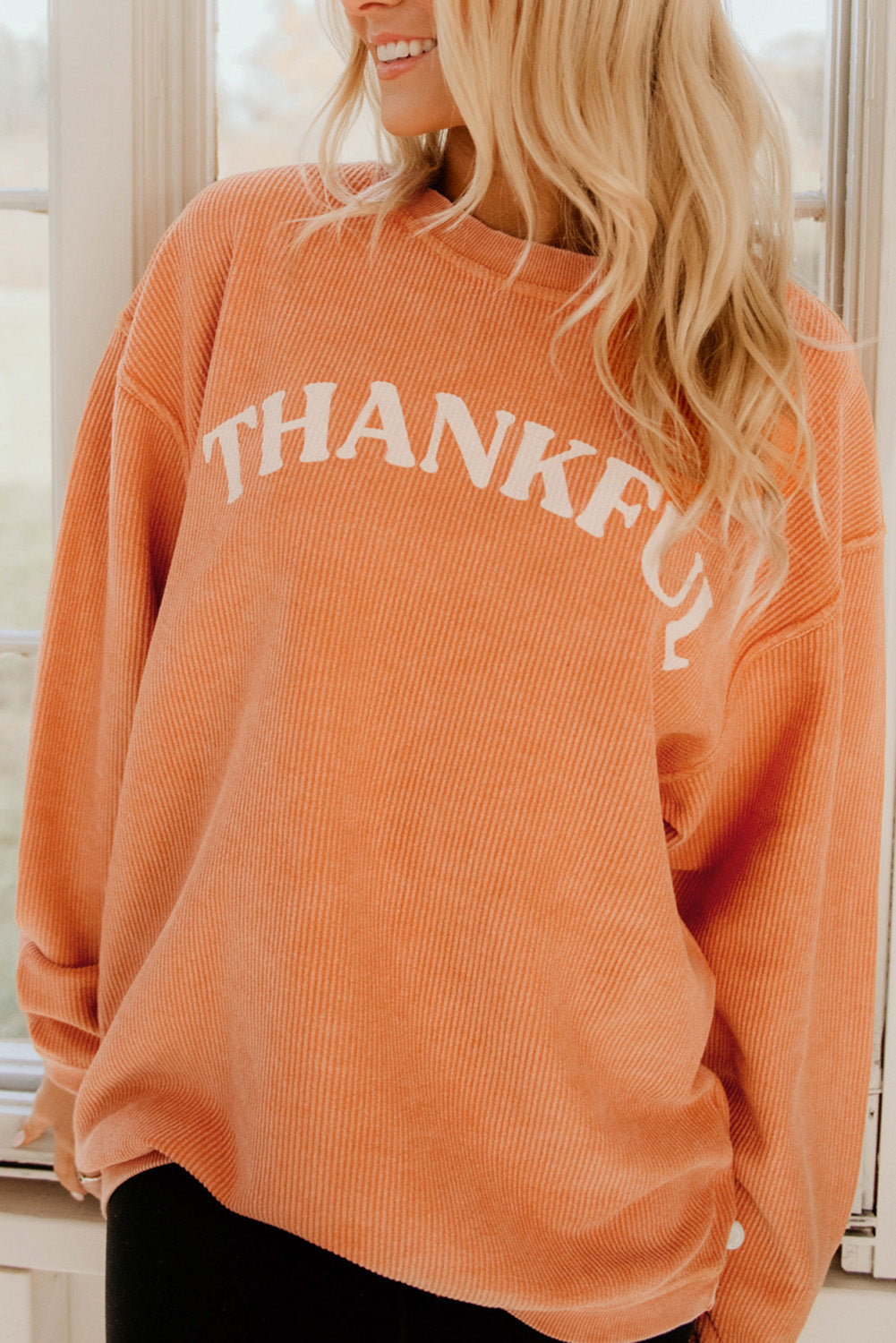 Orange Jolene Letter Print Ribbed Oversized Sweatshirt