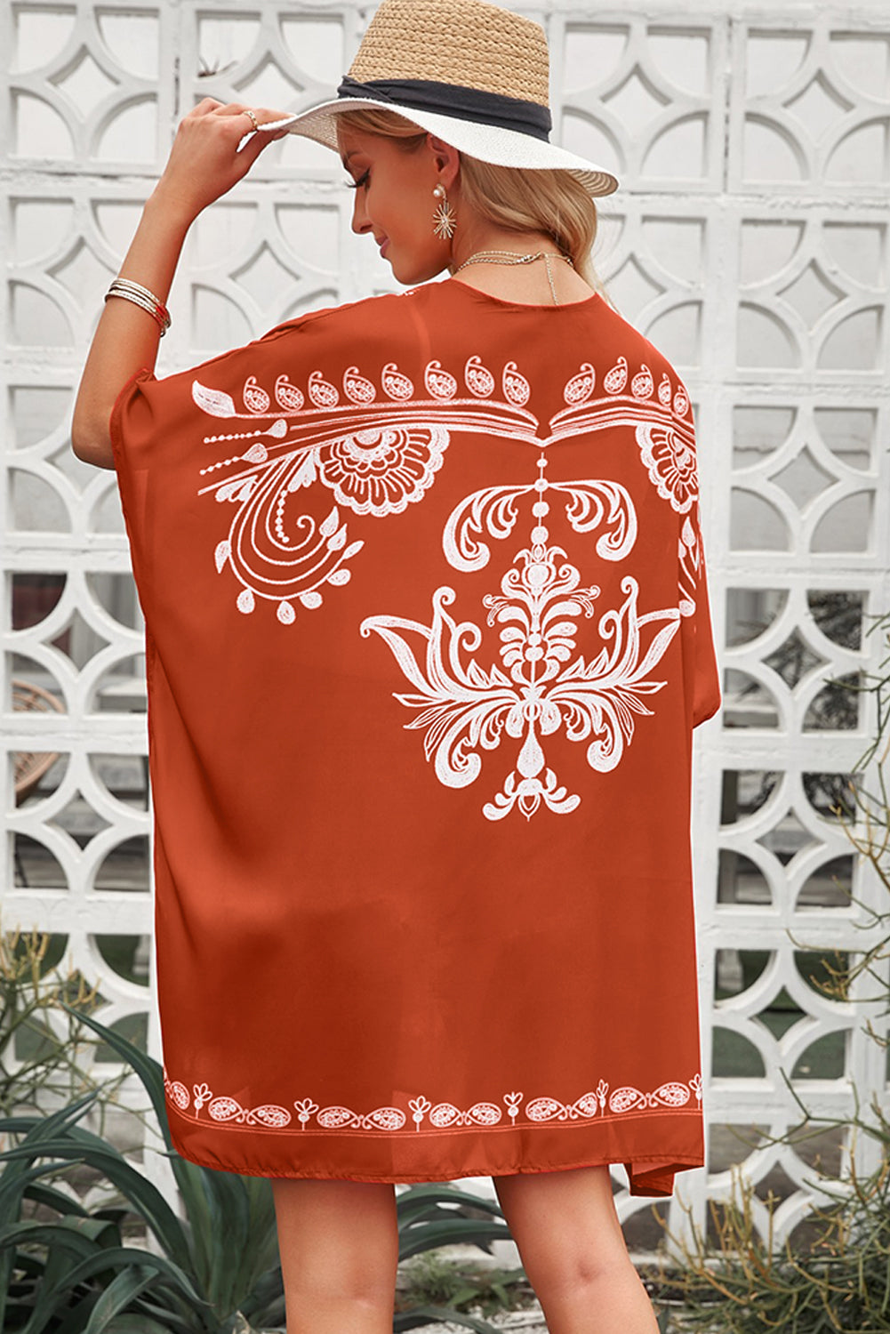 Bohemian Floral Pattern Embroidery Kimono Cover Up