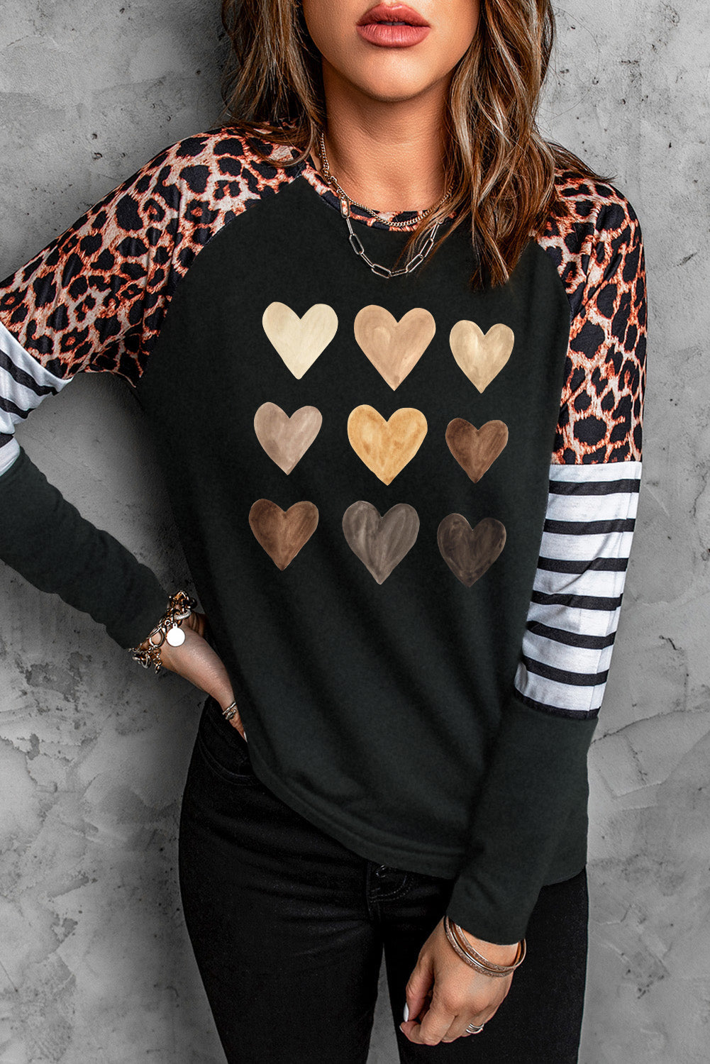 Merry Christmas Tree Leopard Striped Graphic Top