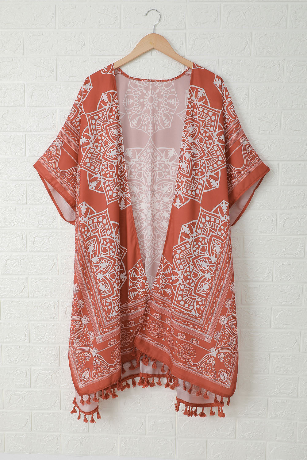 Tassel Bohemian Print Kimono Cover Up