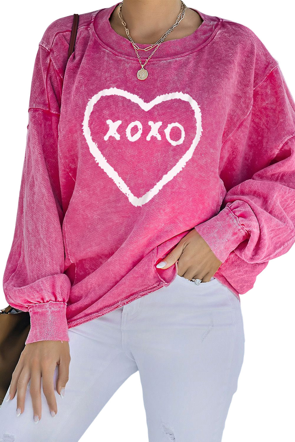 Rosy Rhinestone Star Washed Casual Graphic Sweatshirt