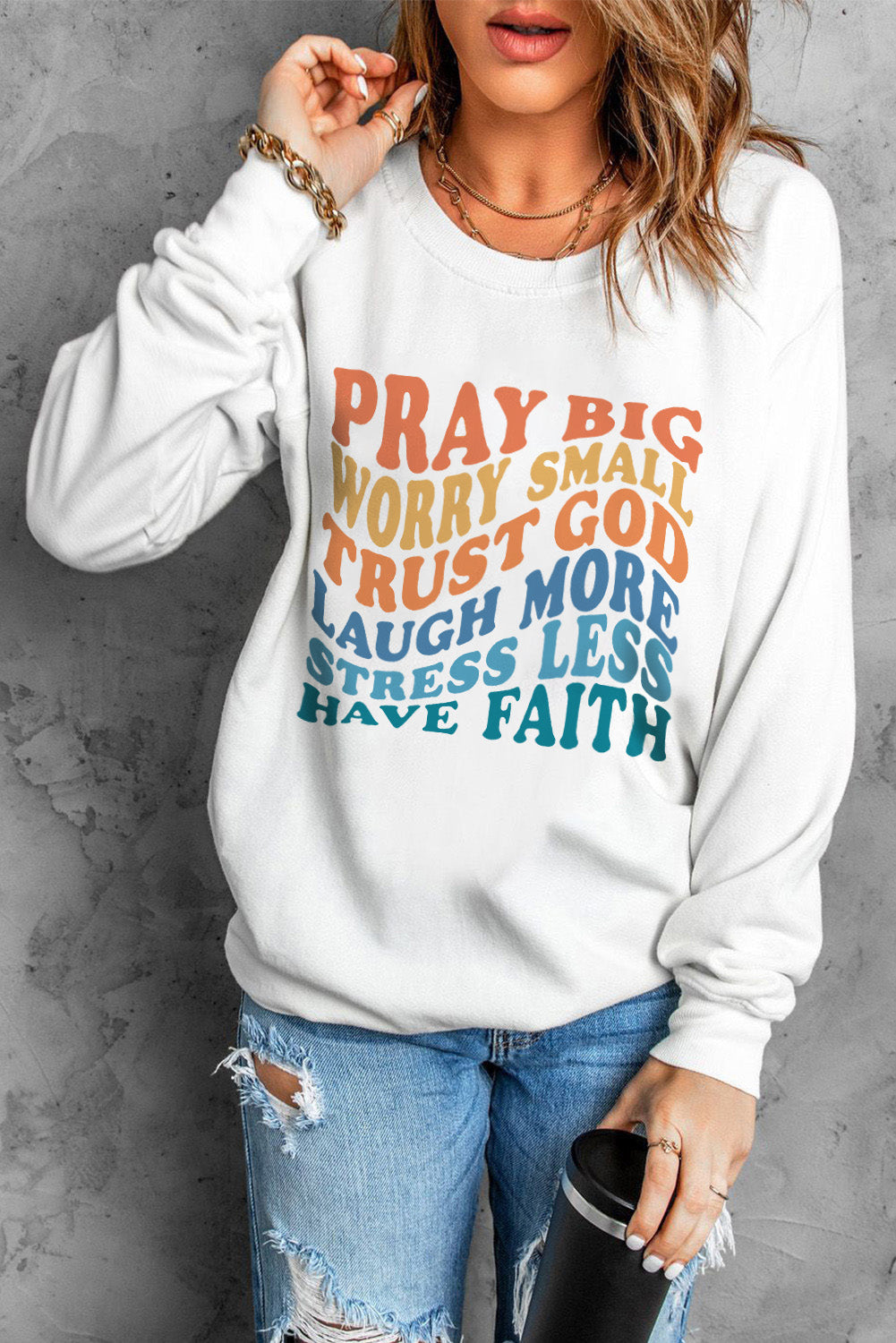 Beige Slogan Letter Print Casual Graphic Sweatshirt