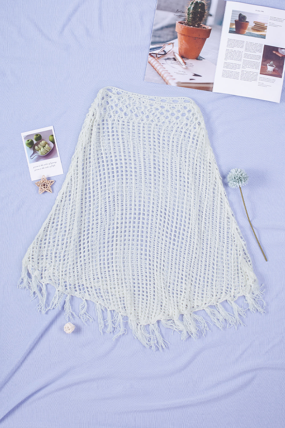 Crochet Hollow Out Fringe Batwing Sleeve Beach Cover Up