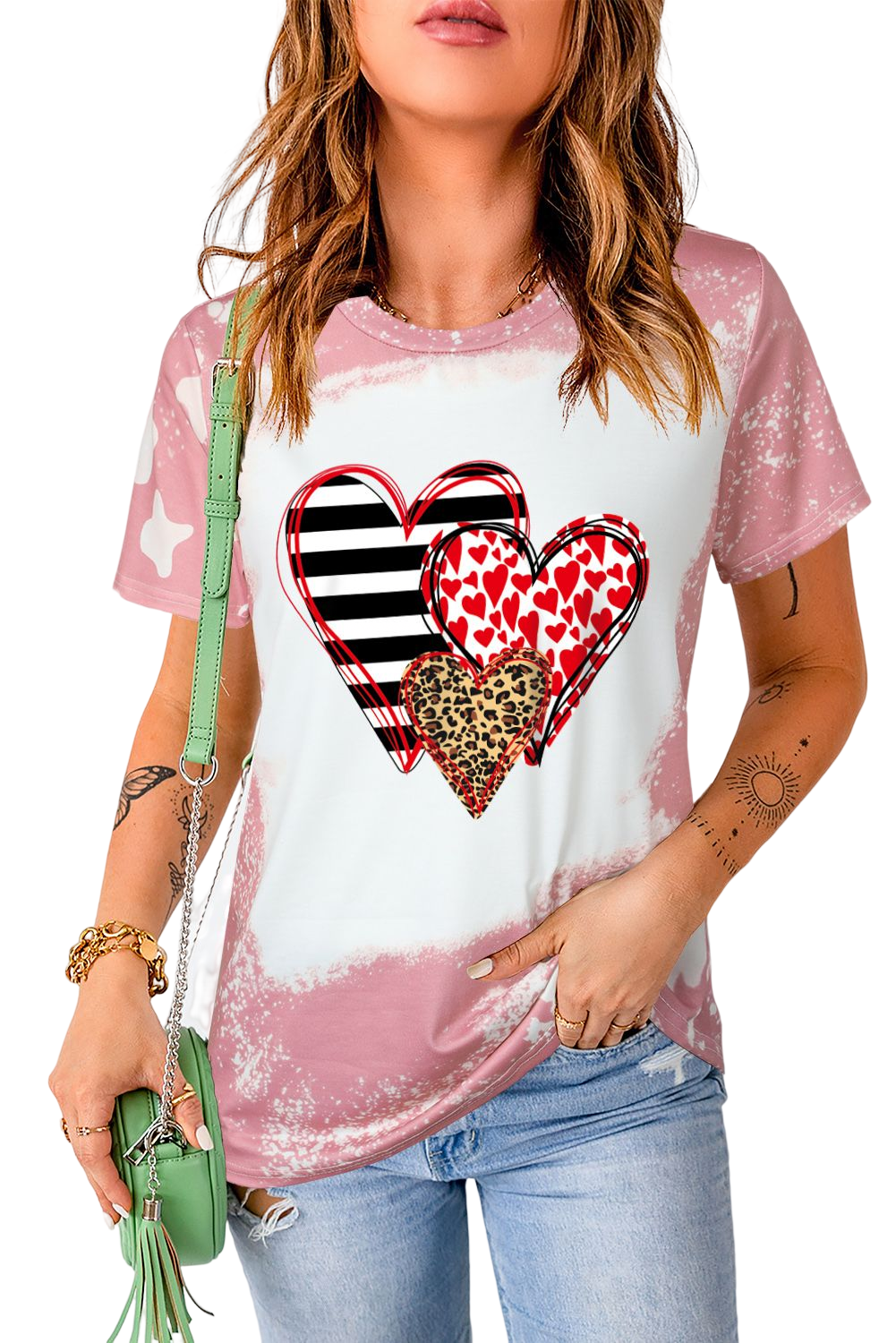 Love Always Heart Leopard Bleached Graphic T Shirt