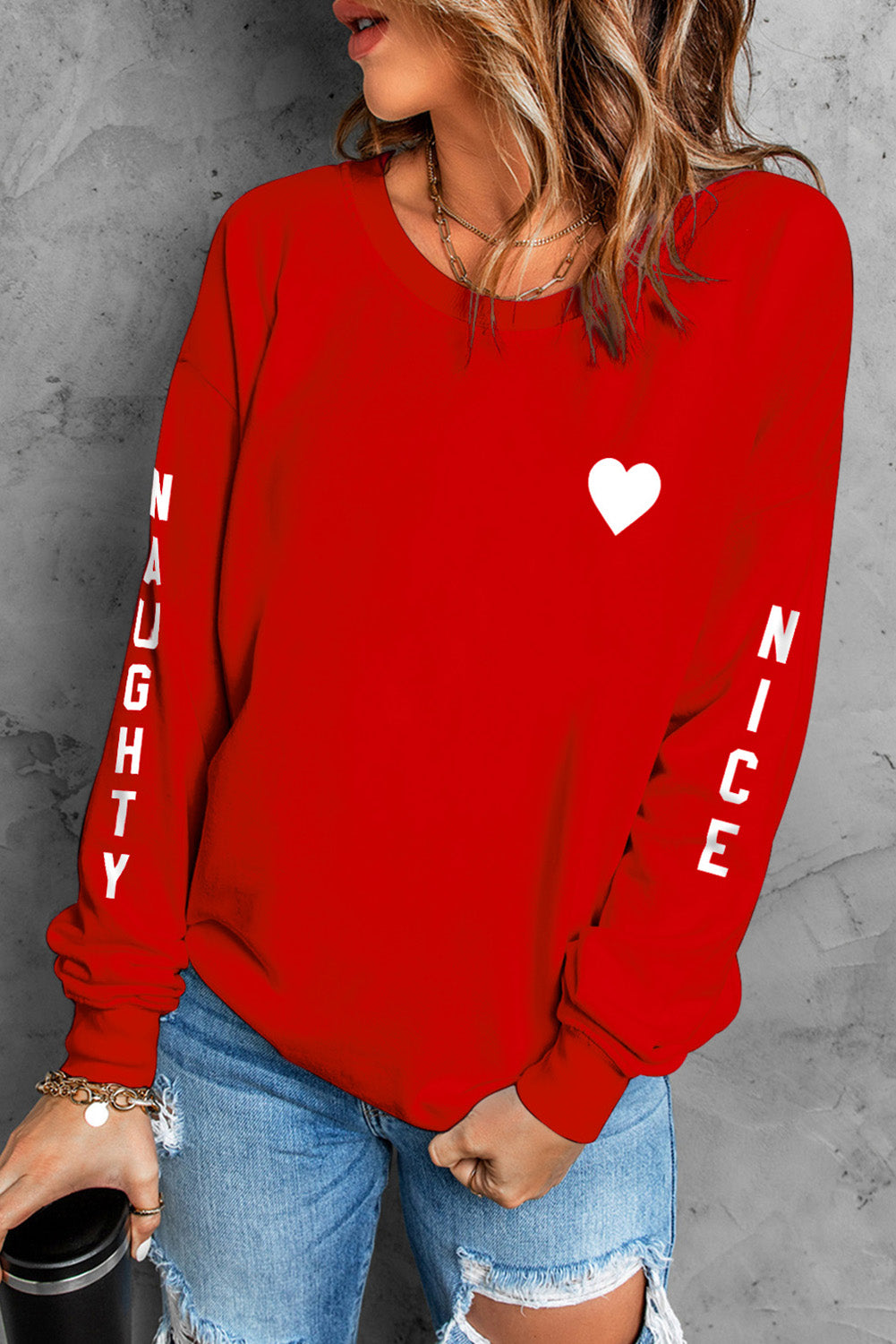 Heart Letters Print Casual Graphic Pullover Sweatshirt