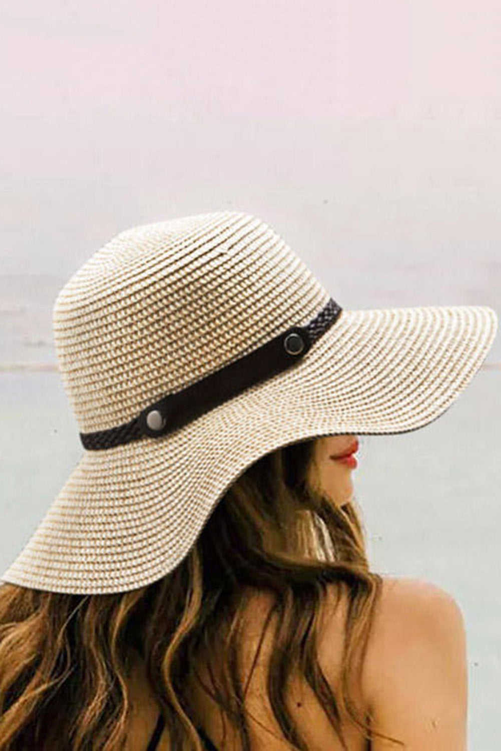 Beige Elegant Foldable Wide Brim Straw Hat