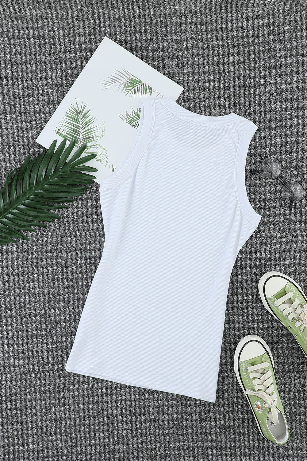 Plain White Slim Fit Crew Neck Ribbed Tank Top