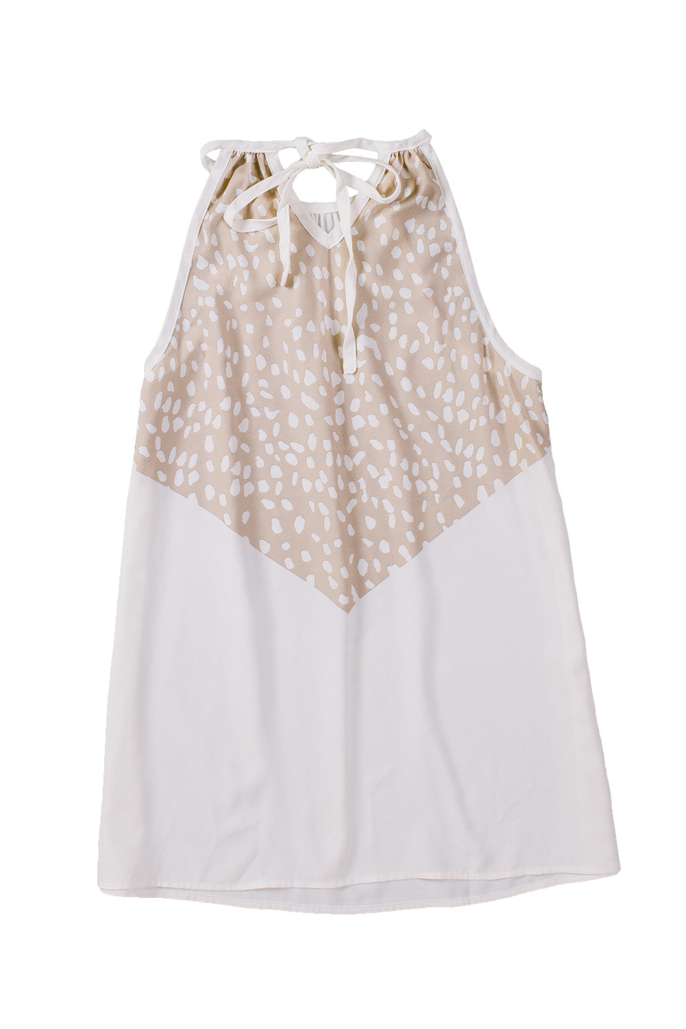 Spotted Print Tie Neck Color Block Casual White Camisole for Women