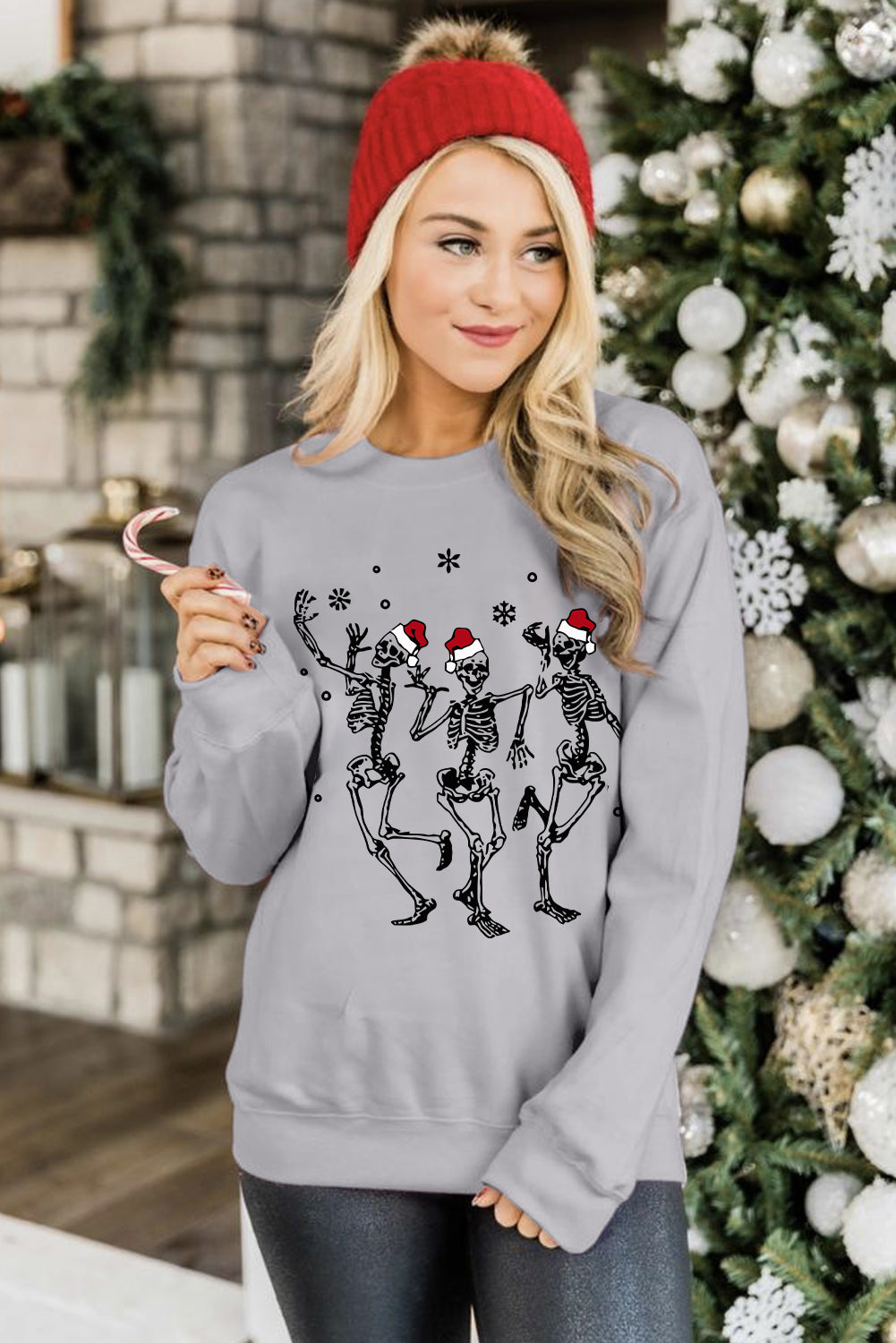 Christmas Tree Leopard Print Graphic Pullover Sweatshirt