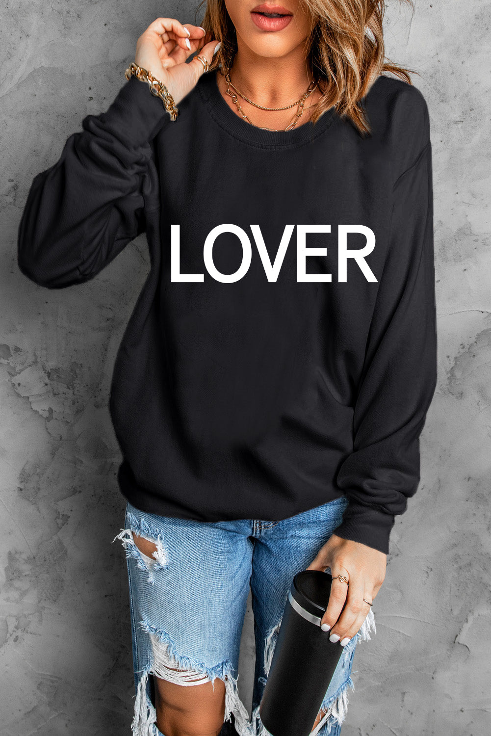 Heart Letters Print Casual Graphic Pullover Sweatshirt