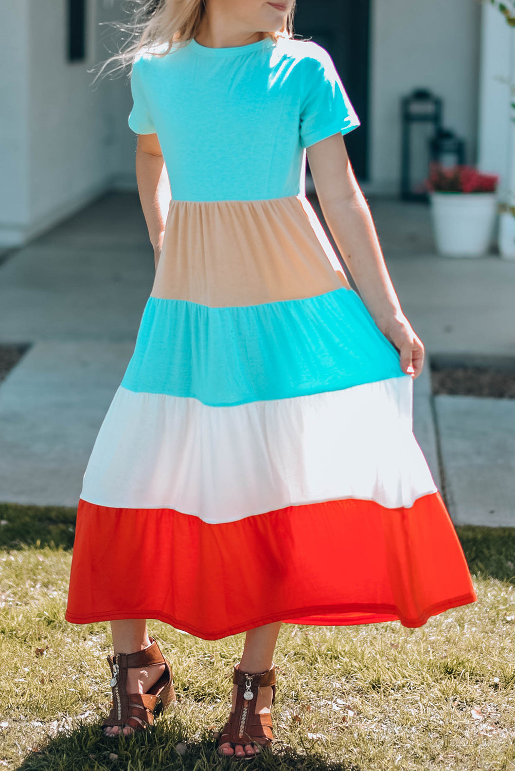 Multicolor Colorblock Tiered Maxi Dress Mommy & Me Dress