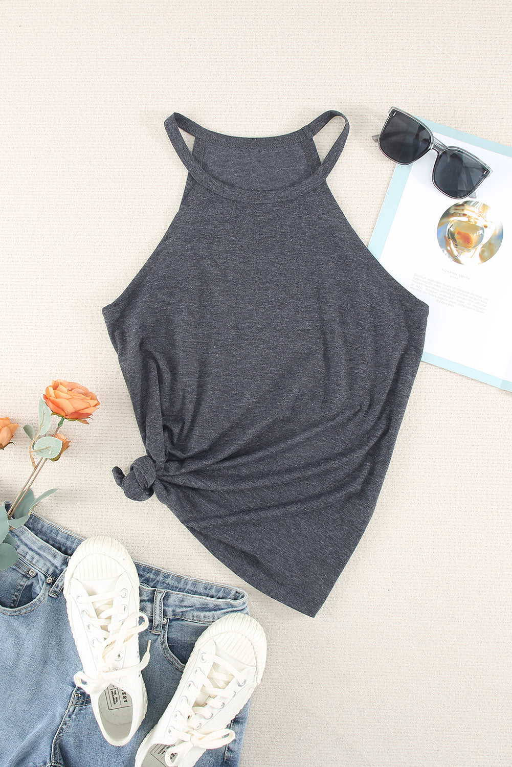 Solid Color Crew Neck Tank Top