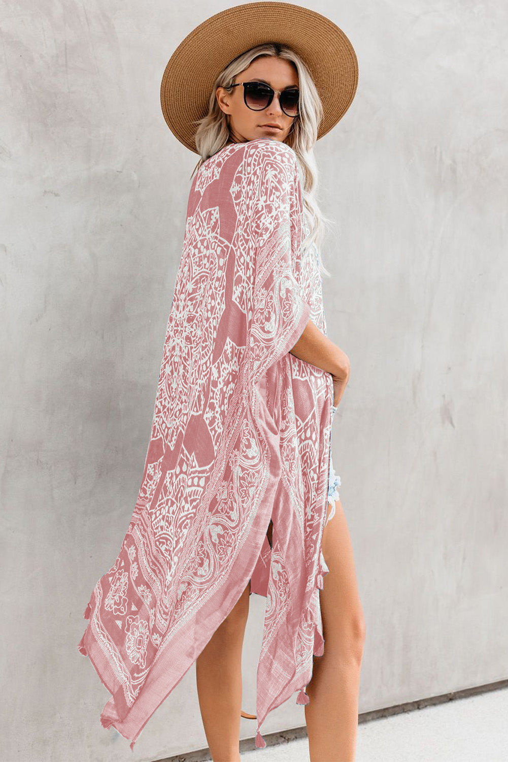 Tassel Bohemian Print Kimono Cover Up