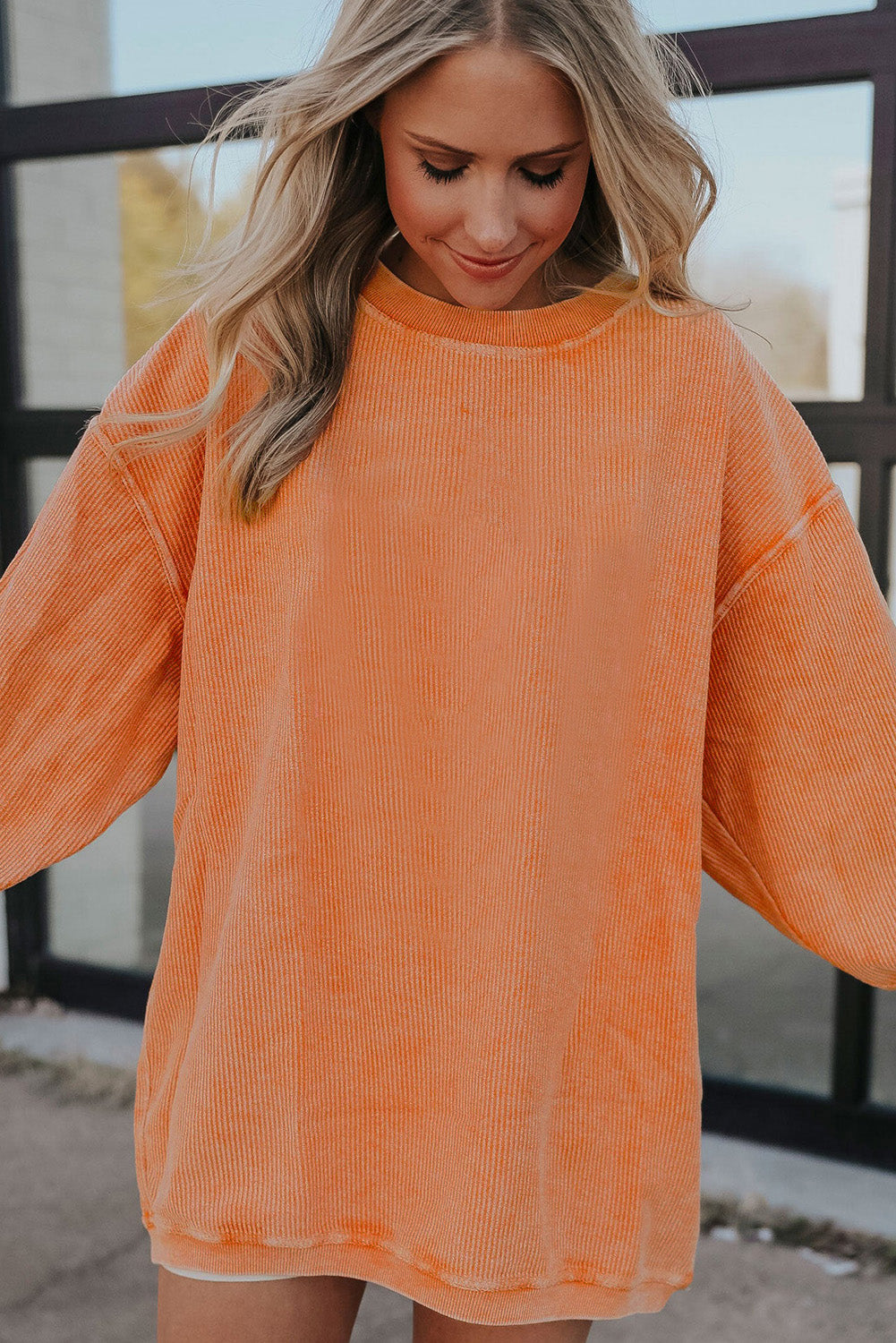 Orange Jolene Letter Print Ribbed Oversized Sweatshirt