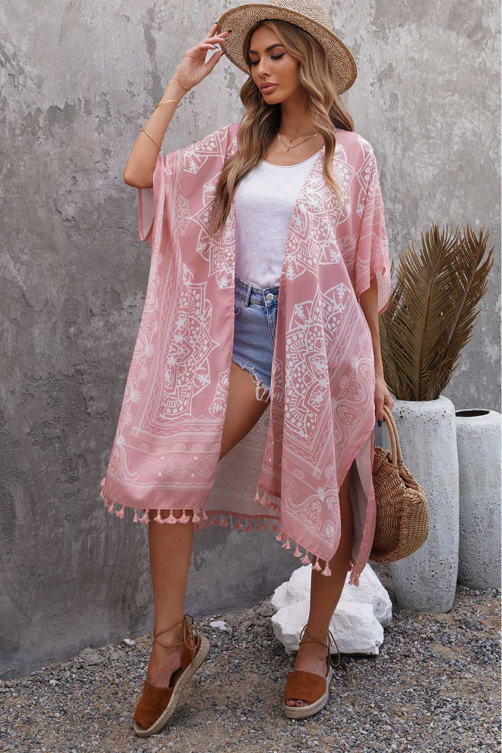 Tassel Bohemian Print Kimono Cover Up