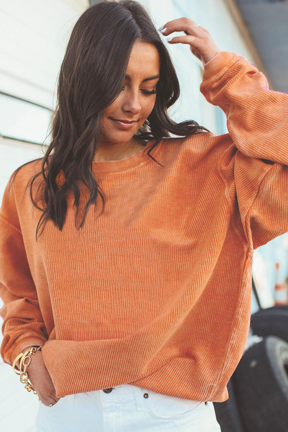 Orange Jolene Letter Print Ribbed Oversized Sweatshirt