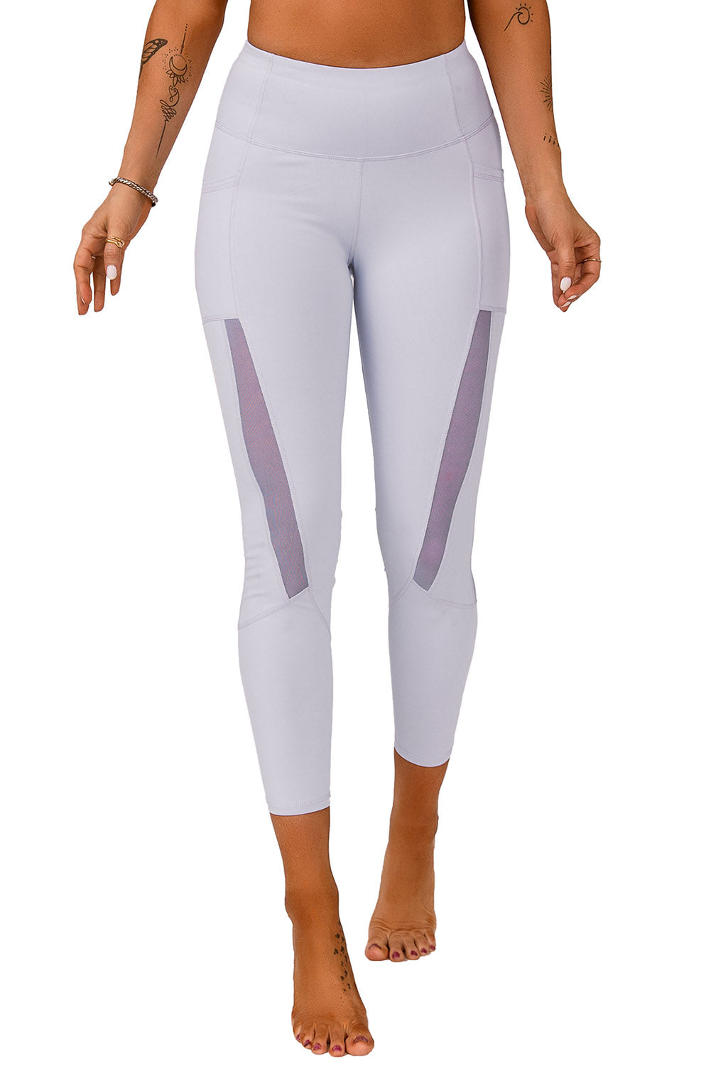 Mesh Side Splicing Phone Pocket High Waisted Leggings