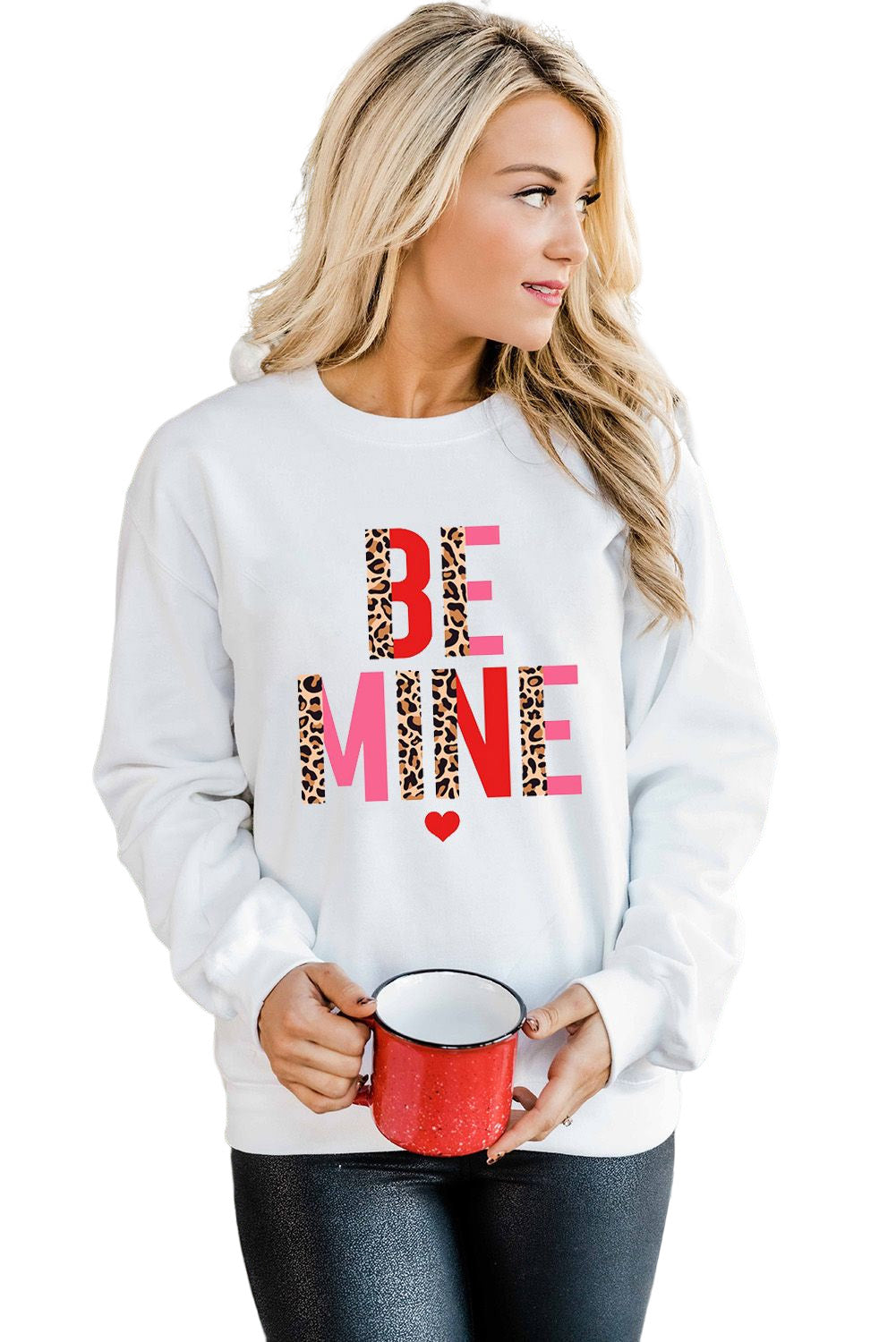 Heart Letters Print Casual Graphic Pullover Sweatshirt