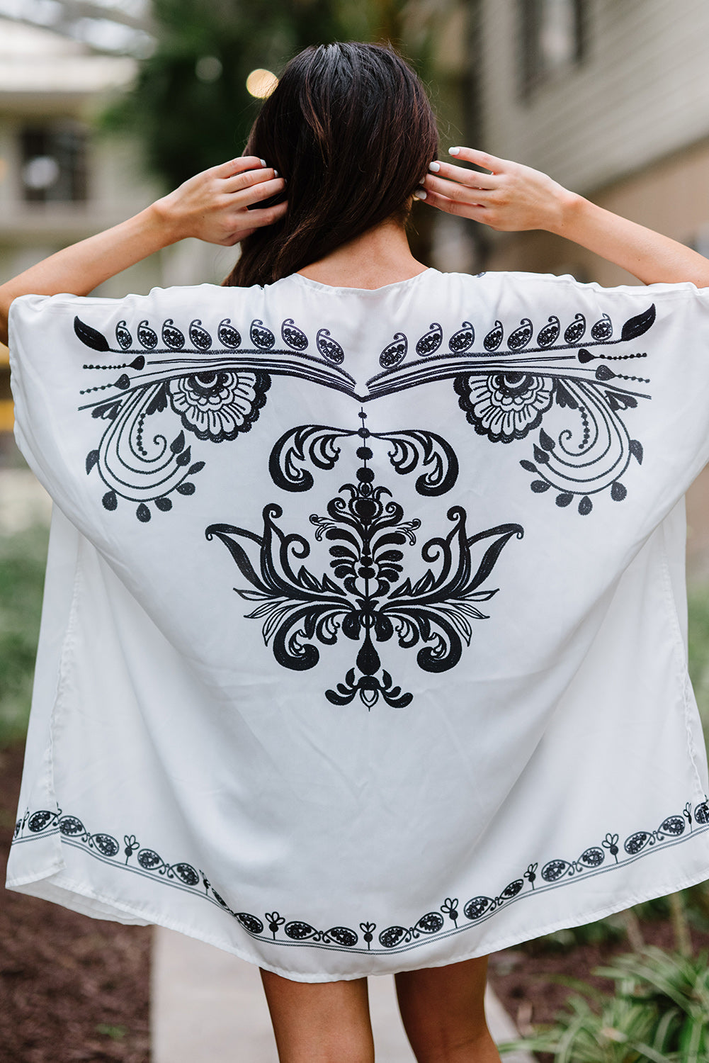 Bohemian Floral Pattern Embroidery Kimono Cover Up