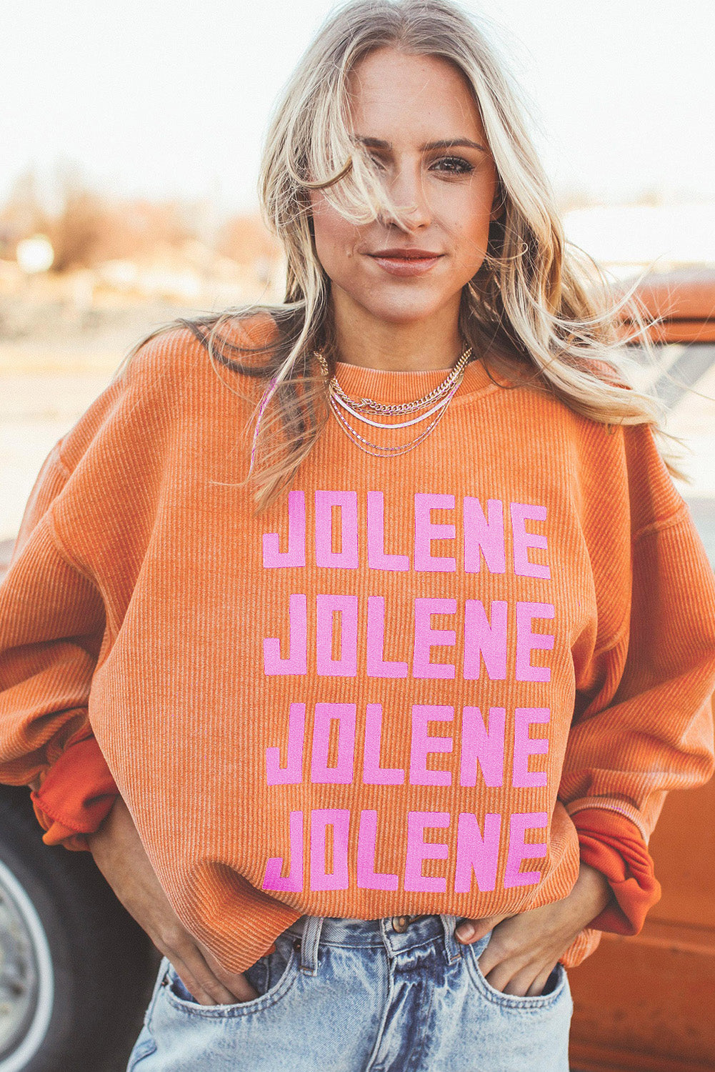 Orange Jolene Letter Print Ribbed Oversized Sweatshirt