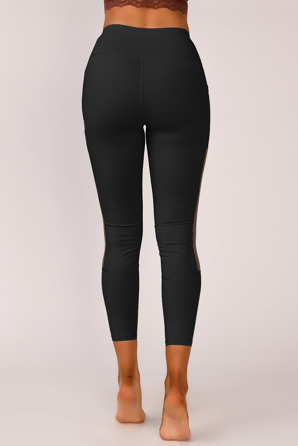 Mesh Side Splicing Phone Pocket High Waisted Leggings