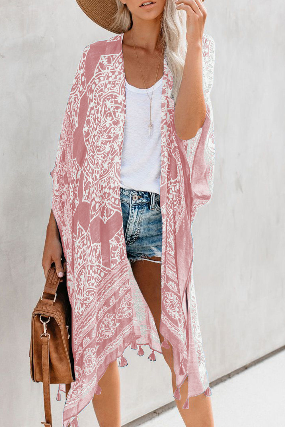 Tassel Bohemian Print Kimono Cover Up