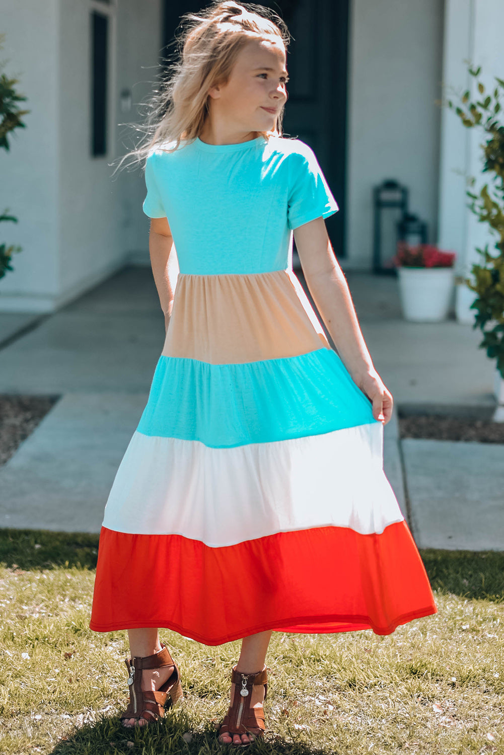 Multicolor Colorblock Tiered Maxi Dress Mommy & Me Dress