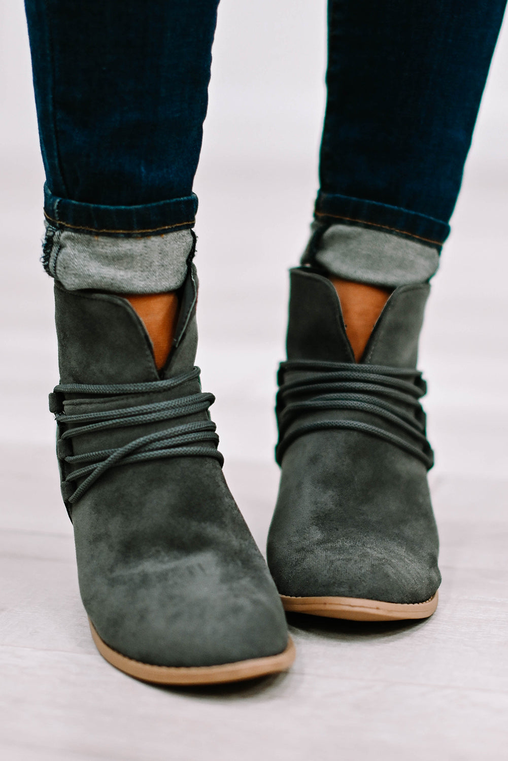 Grey Braided Straps Detail Zipped Boots