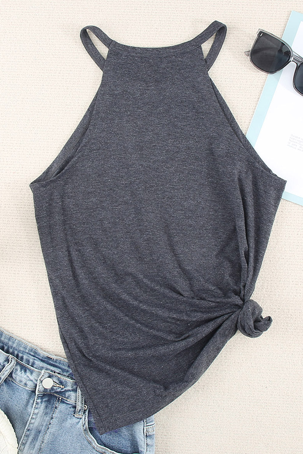 Solid Color Crew Neck Tank Top