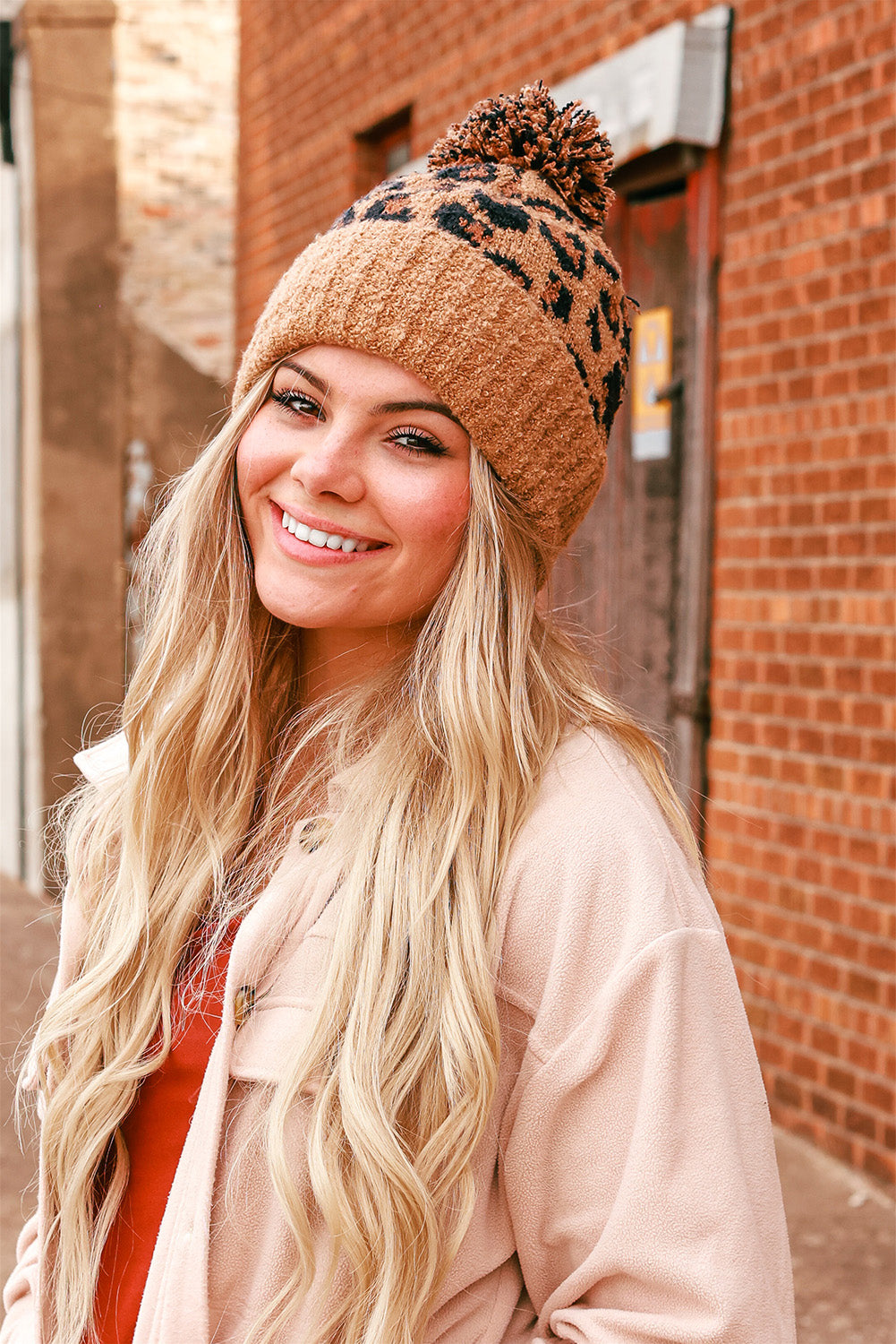 Leopard Print Pom Jacquard Plush Hat