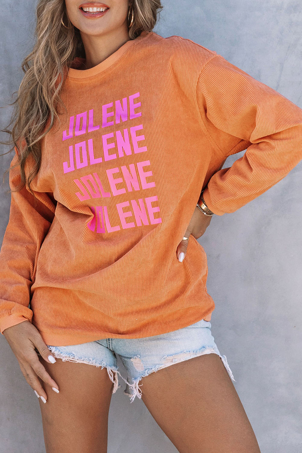 Orange Jolene Letter Print Ribbed Oversized Sweatshirt