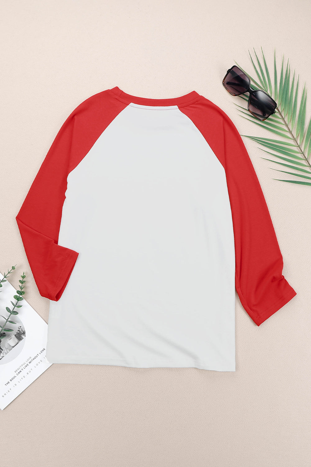 and White Color Block Long Sleeve Christmas T Shirt