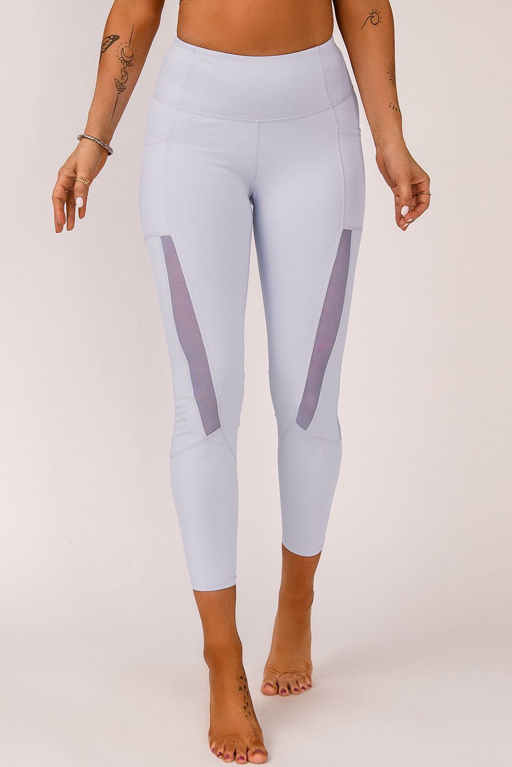 Mesh Side Splicing Phone Pocket High Waisted Leggings