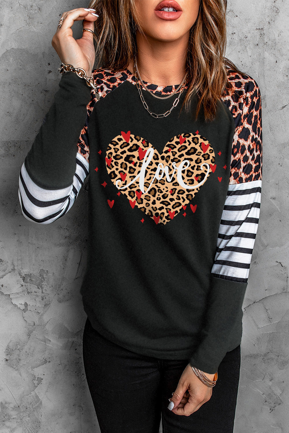 Merry Christmas Tree Leopard Striped Graphic Top