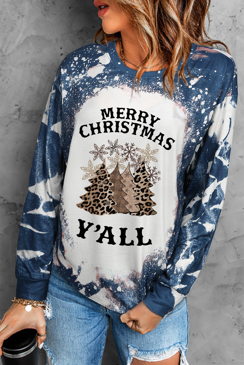 Multicolor Christmas Tree Tie Dye Graphic Long Sleeve Top