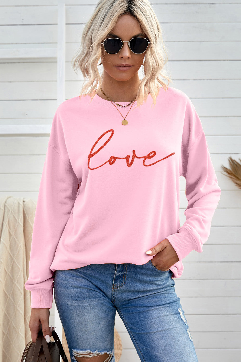 Heart Letters Print Casual Graphic Pullover Sweatshirt