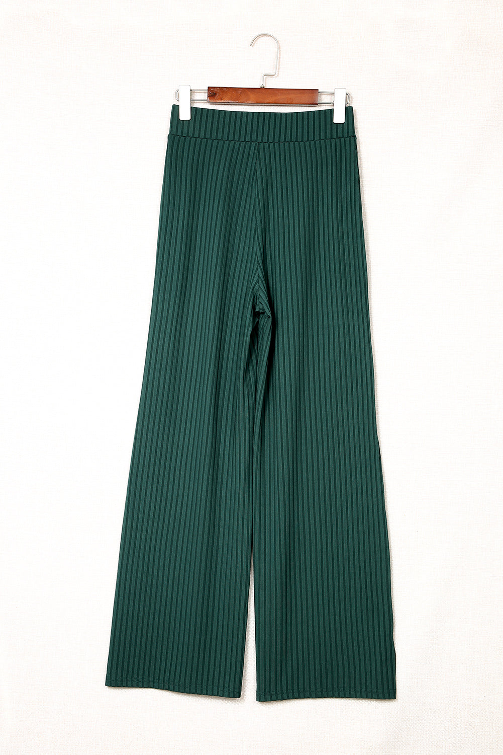 Casual Ribbed Knit High Rise Wide Leg Pants