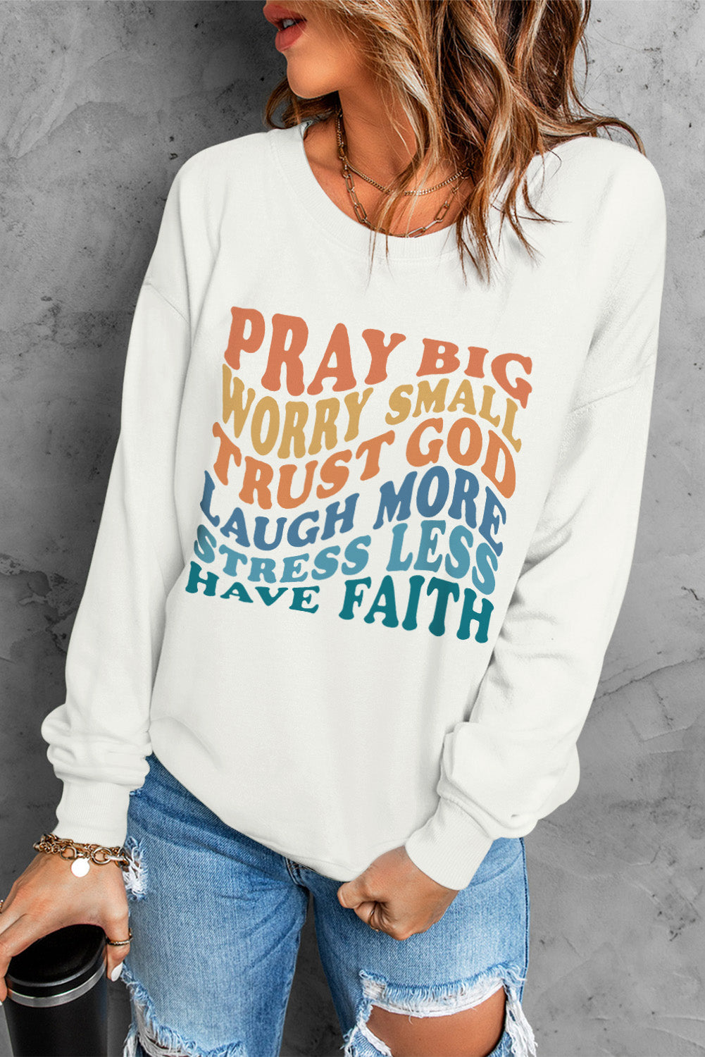 Beige Slogan Letter Print Casual Graphic Sweatshirt