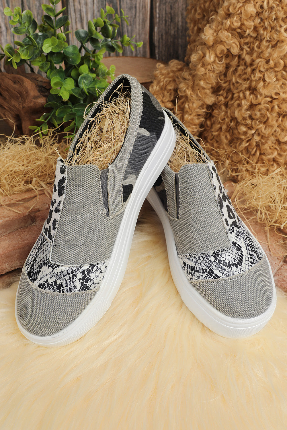 Snake Leopard Mixed Print Slip-on Canvas