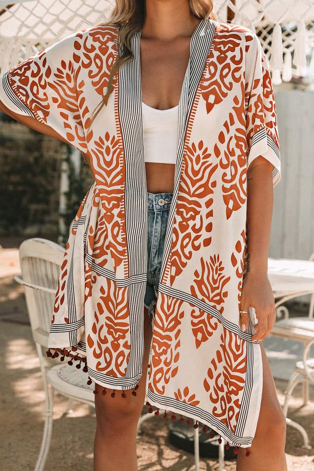 Prowess Pom Pom Kimono Cover Up